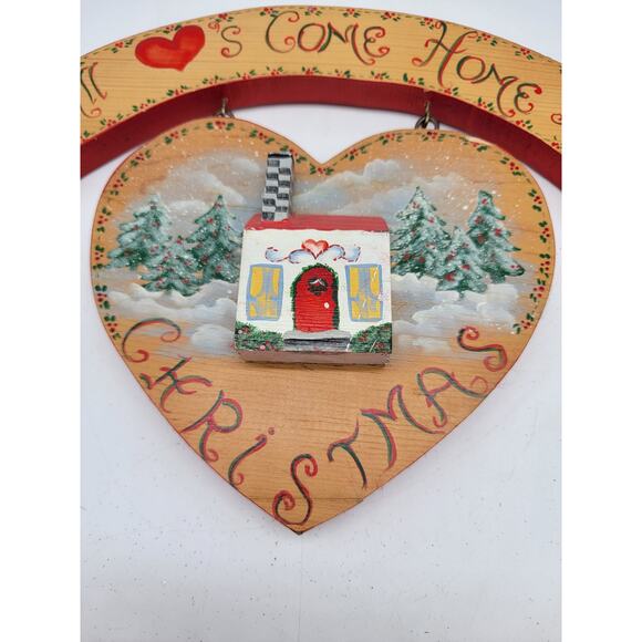 Vintage Wooden Heart Hand Painted Christmas Hanging Wall Decor - Picture 2 of 7